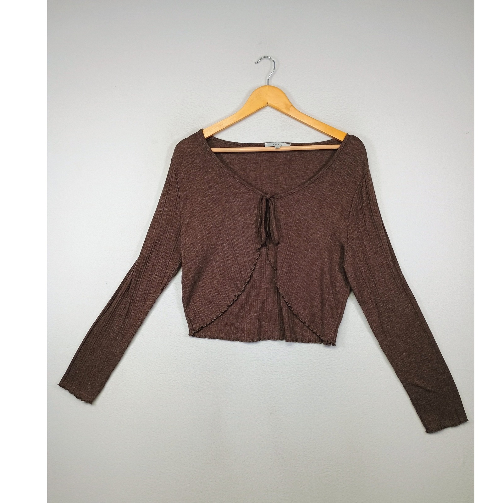 Earthy Coquette Gaze Womens Lg Brown Front Tie Cropped Bolero Cardigan Shrug